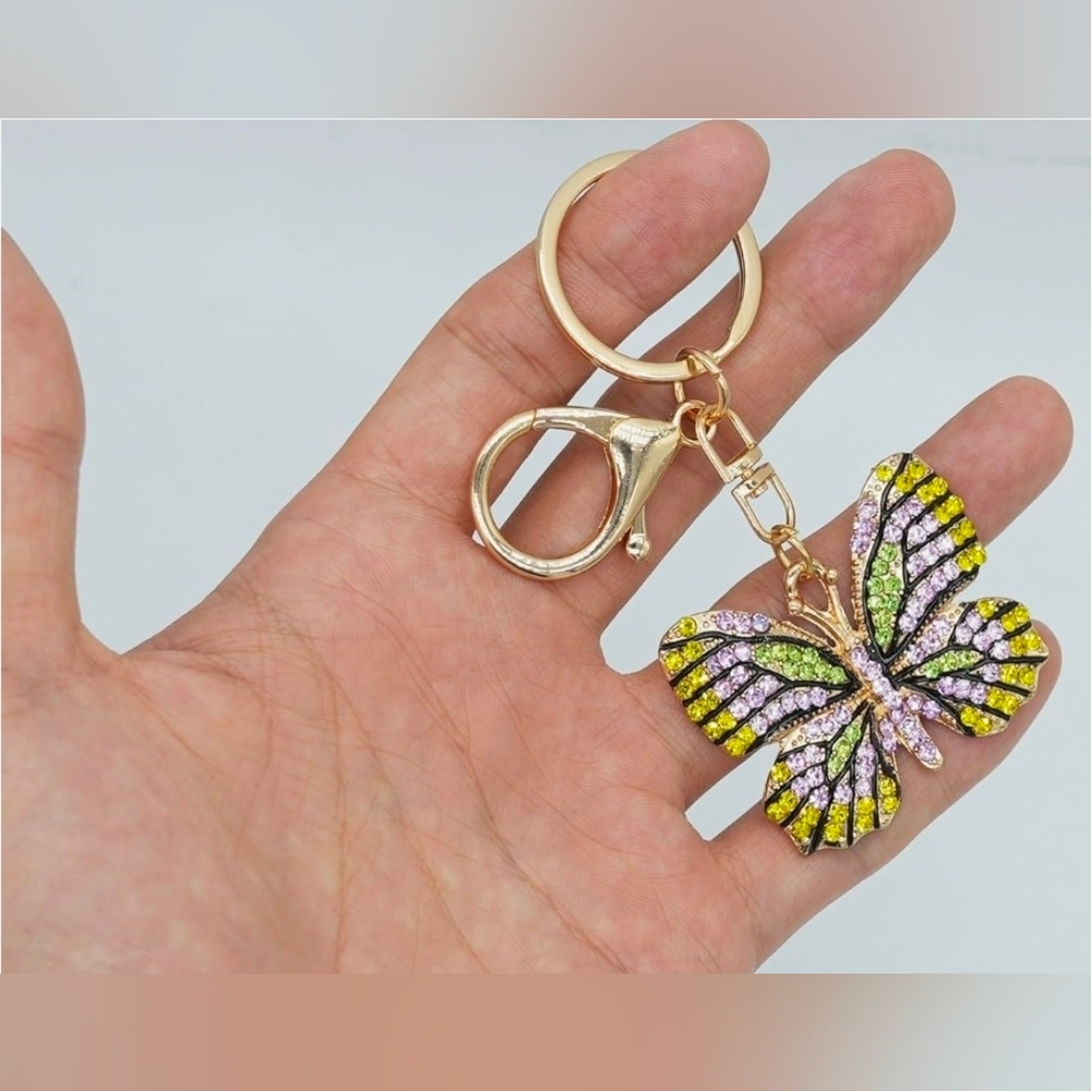 Multicolor Rhinestone Butterfly Keychain With Clasp In Silver BNIB - Picture 5 of 10